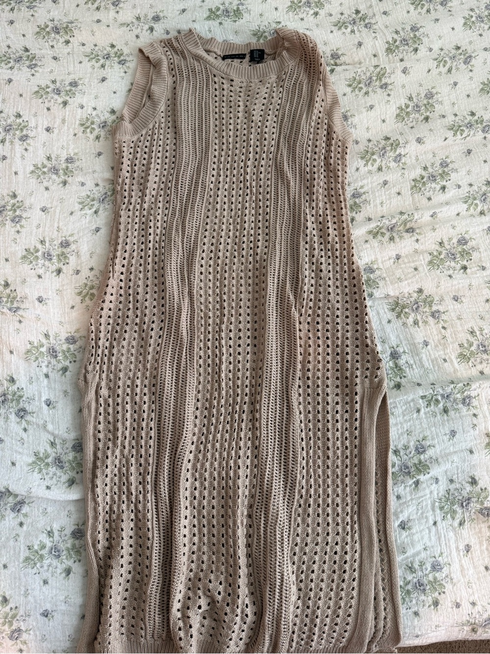 Tahari Open-Knit Sleeveless Sweater Dress in Taupe